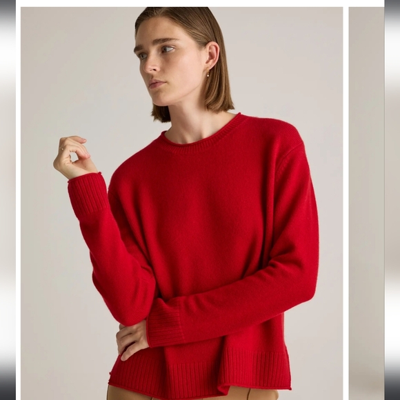 Quince Sweaters - Quince Mongolian Cashmere Varsity Red Boxy Crew Neck Sweater SZ XL